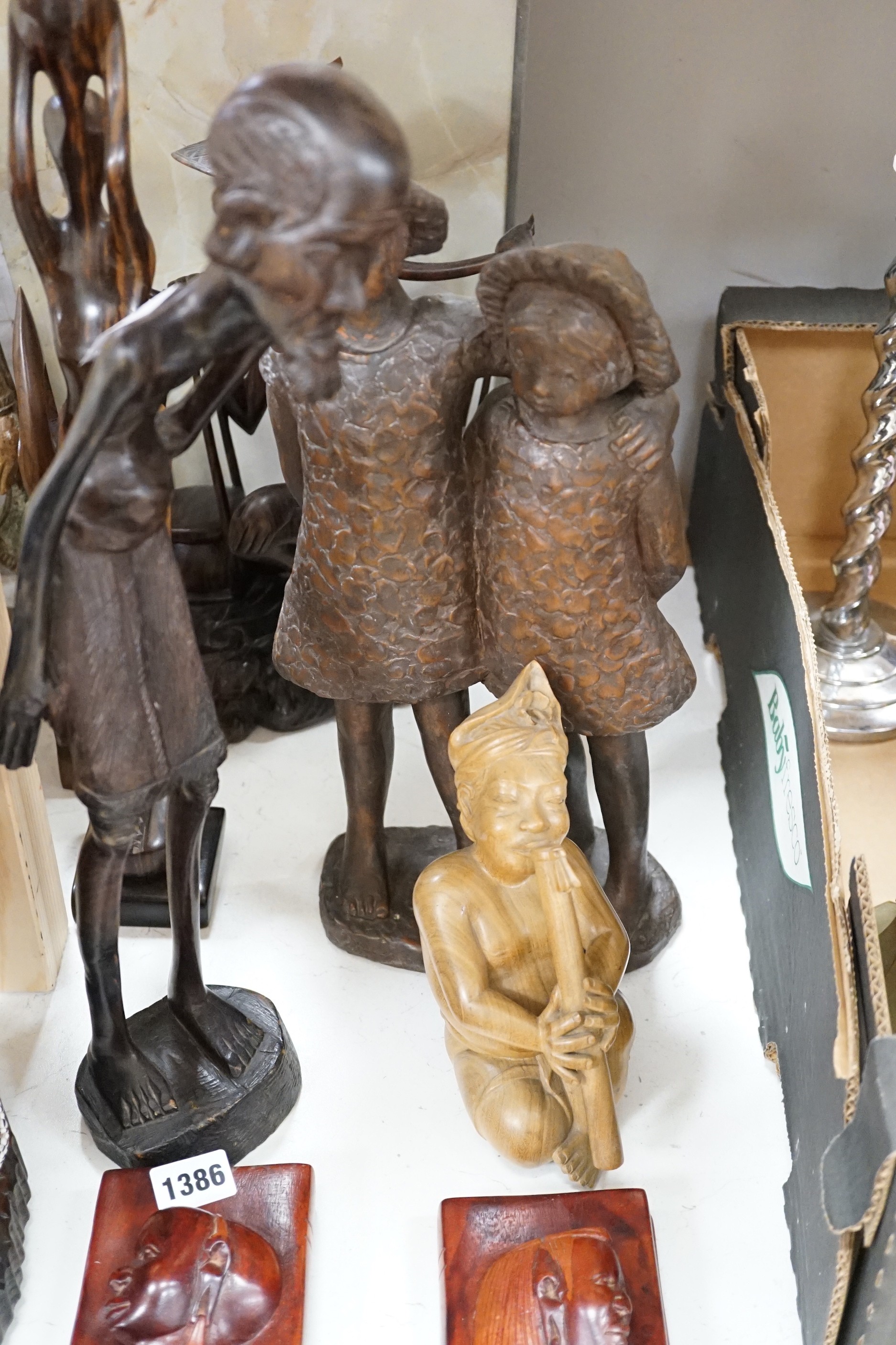 A group of Chinese Asian and African hardwood carvings (a quantity)